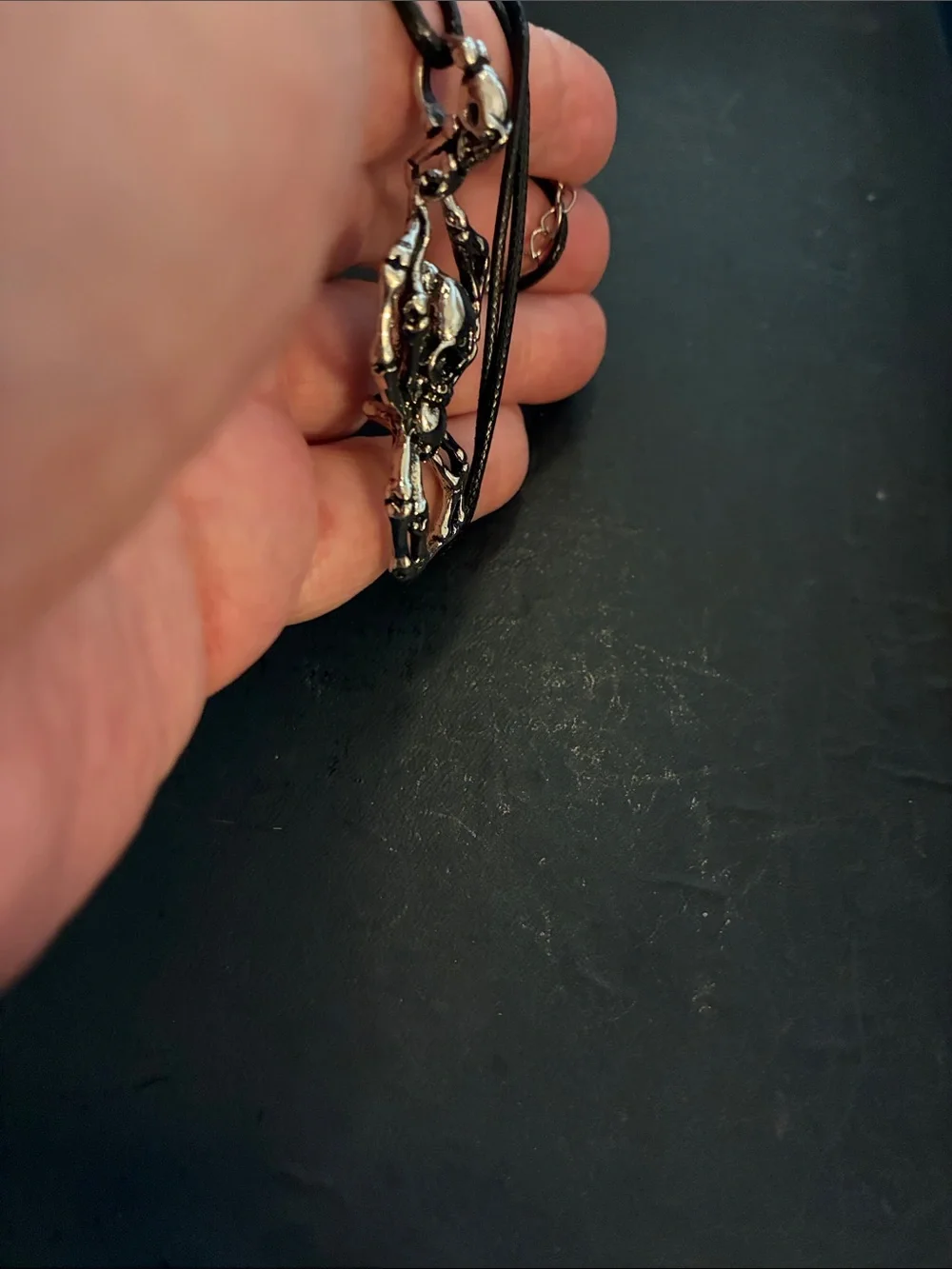 Silver Spider Skeleton Pendant Necklace With A Black Cord